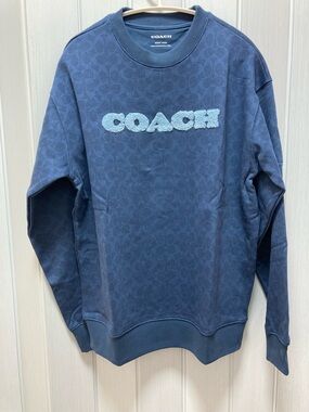Coach Navy Blue Signature Logo Crewneck Sweater
